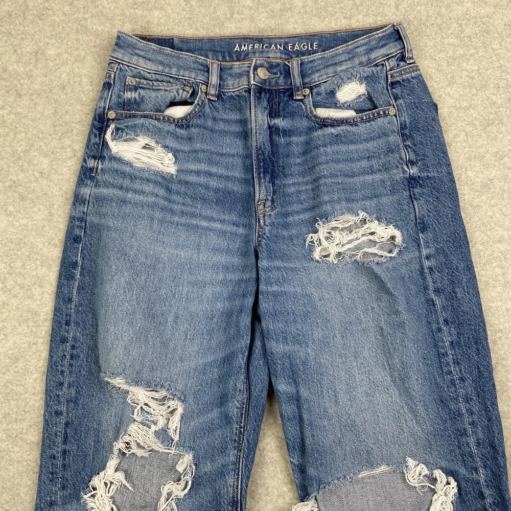 American Eagle Womens 6 Super High Rise Baggy Straight Distressed Jeans 28x30